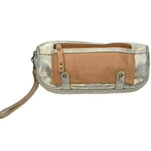 NWOT Schuler & Sons Philadelphia Distressed Silver Leather Clutch